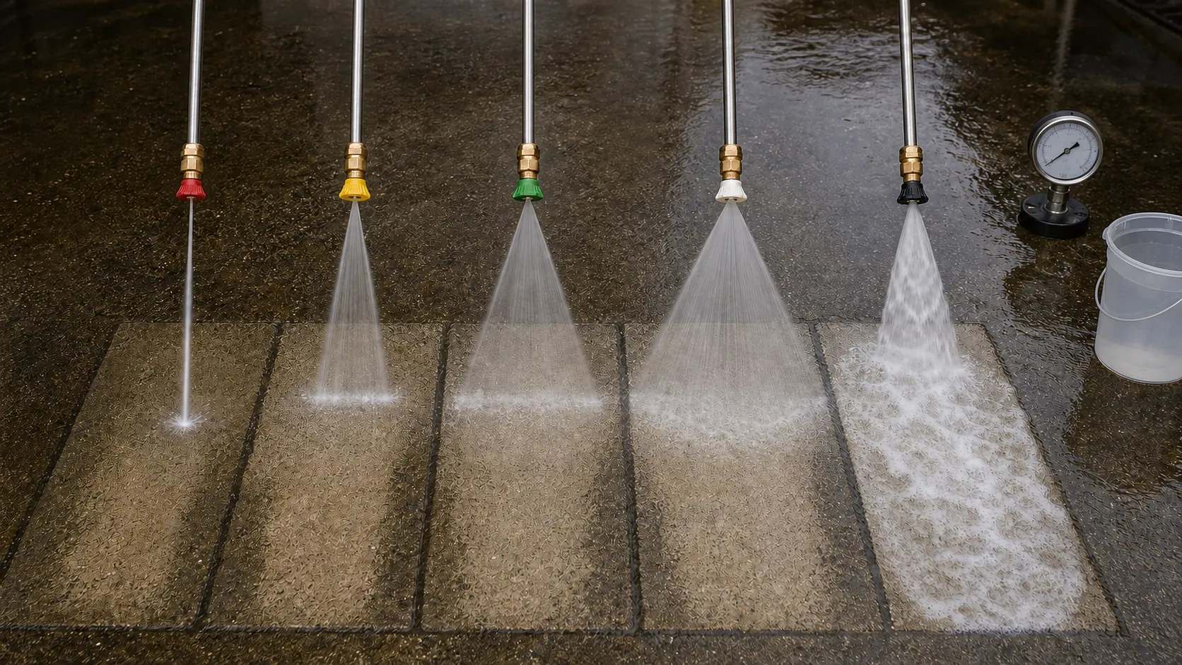 Patrones de boquilla que cambian desde un chorro concentrado hasta abanicos amplios